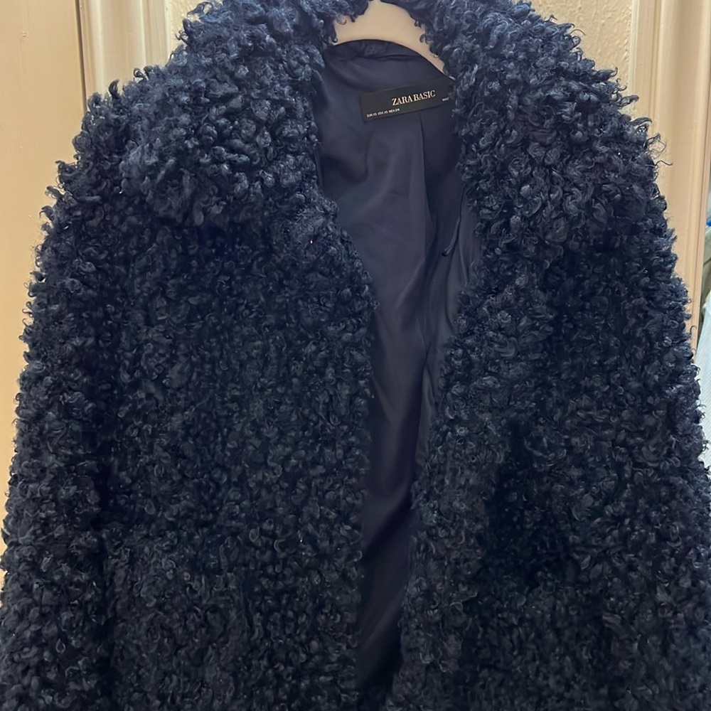 Navy blue teddy coat from Zara